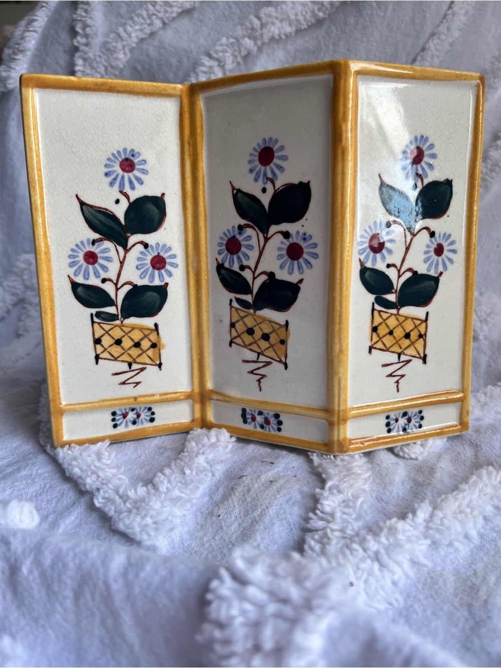 Vintage Shafford Hand-Painted Floral Ceramic Screen Wall Planter